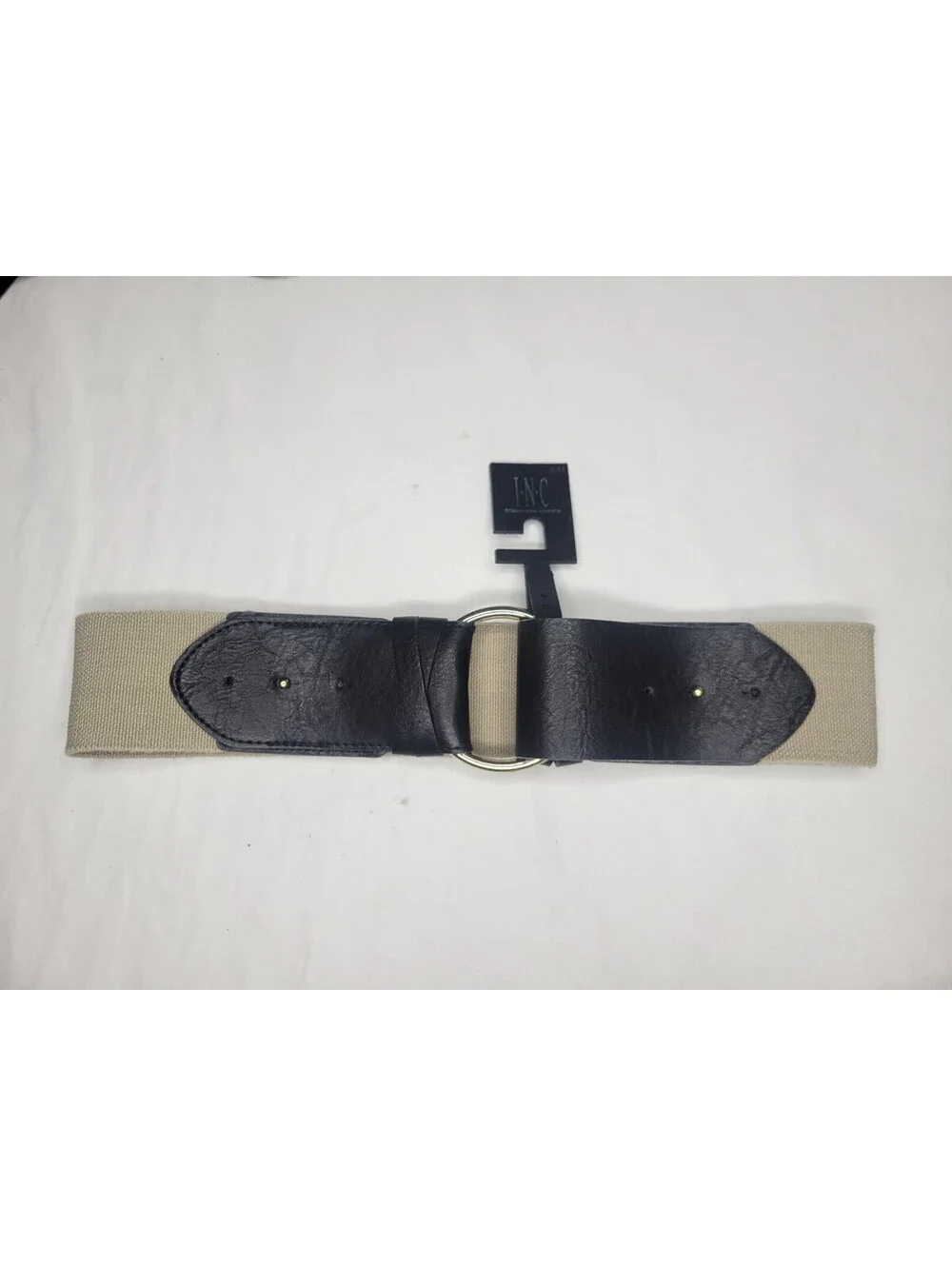 INC International Concepts Womens Waist Belt Wide Stretch Natural Linen Size S/M